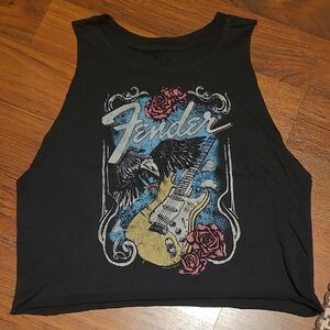 Fender Black Tank Top with Guitar and Roses
